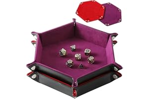 Grajar 2 Pcs Portable Folding Dice Rolling Tray Set for RPG DND Table Games - PU Leather and Velvet Holder Storage Box - Red and Violet