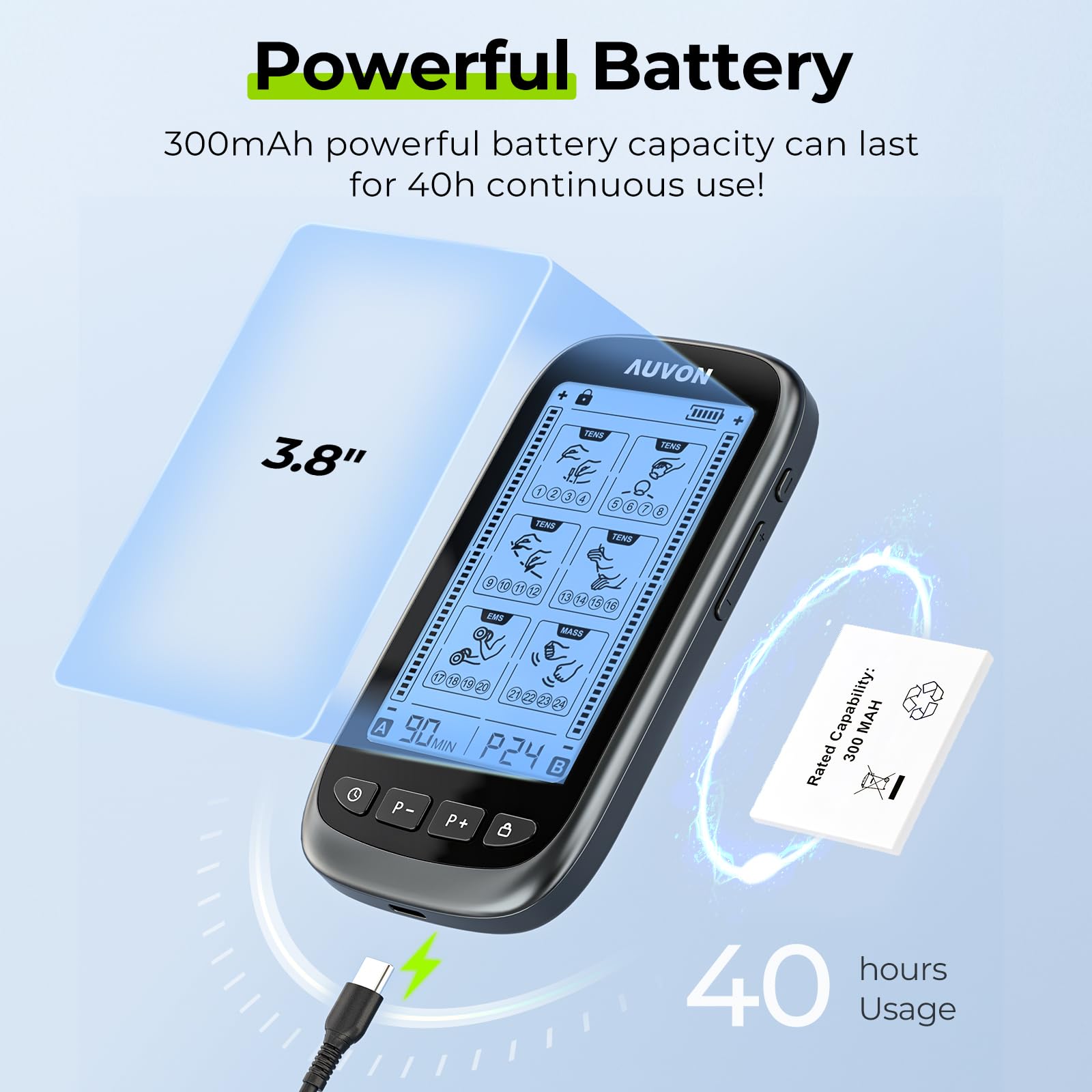 AUVON 3-in-1 TENS Unit Muscle Stimulator, Dual Channel Electronic Pulse Massager, TENS EMS Machine, 24 Modes Muscle Massager for Shoulder, Sciatica, Back Pain Relief, EVA Travel Case, 12 Pcs TENS Pads