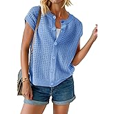 Saodimallsu Womens Short Cap Sleeve Sweater Vest Crochet Button Down Cardigans Crew Neck Summer Knit Tops