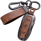 Key Fob Cover for Tesla，Key Shells Compatible with Tesla, fit Tesla Metal Key Cover Case, Model 3YS, with Key Chain, Key Less Protection Case Smart Remote Accessories (BrownY)