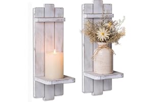 Walasis Wall Candle Holder for Farmhouse: Wood Candle Sconces Wall Decor Set of 2 - Distressed Candle Holders for Small Vase 