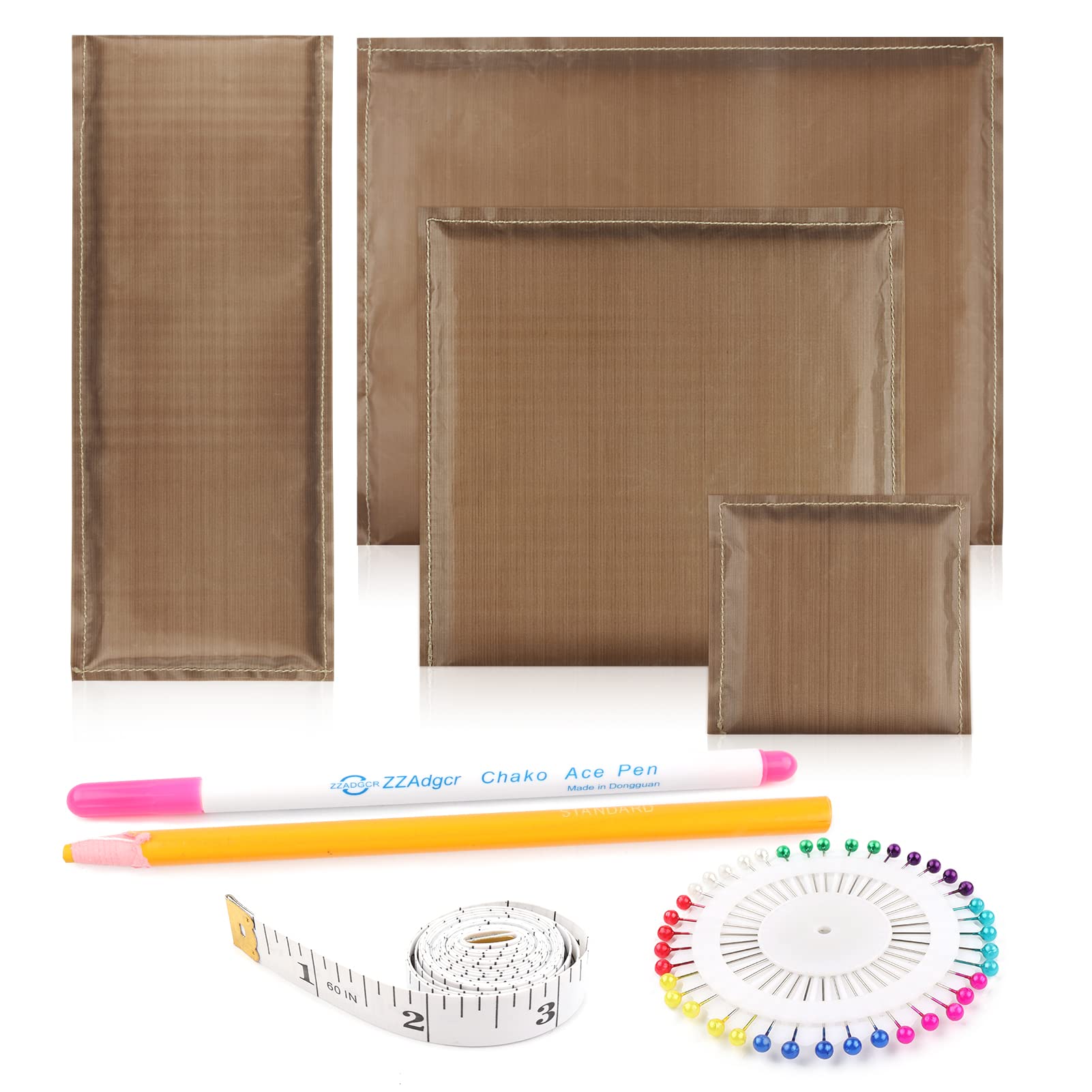 Heat Press Pillows 9 Pcs, 4 Sizes Heat Pressing Transfer Pillow Teflon Pillow with Size Chart 1 Ruler,Sewing Fabric Pencils, Faded Pen Sublimation Printing for Screen Print (New Yellow)