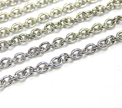 Perlin - 3 Meter Edelstahlkette Metallkette aus Edelstahl Gliederkette Kabel Kette Link Rund Panzerkette 3 x 2 mm Silberfarbe