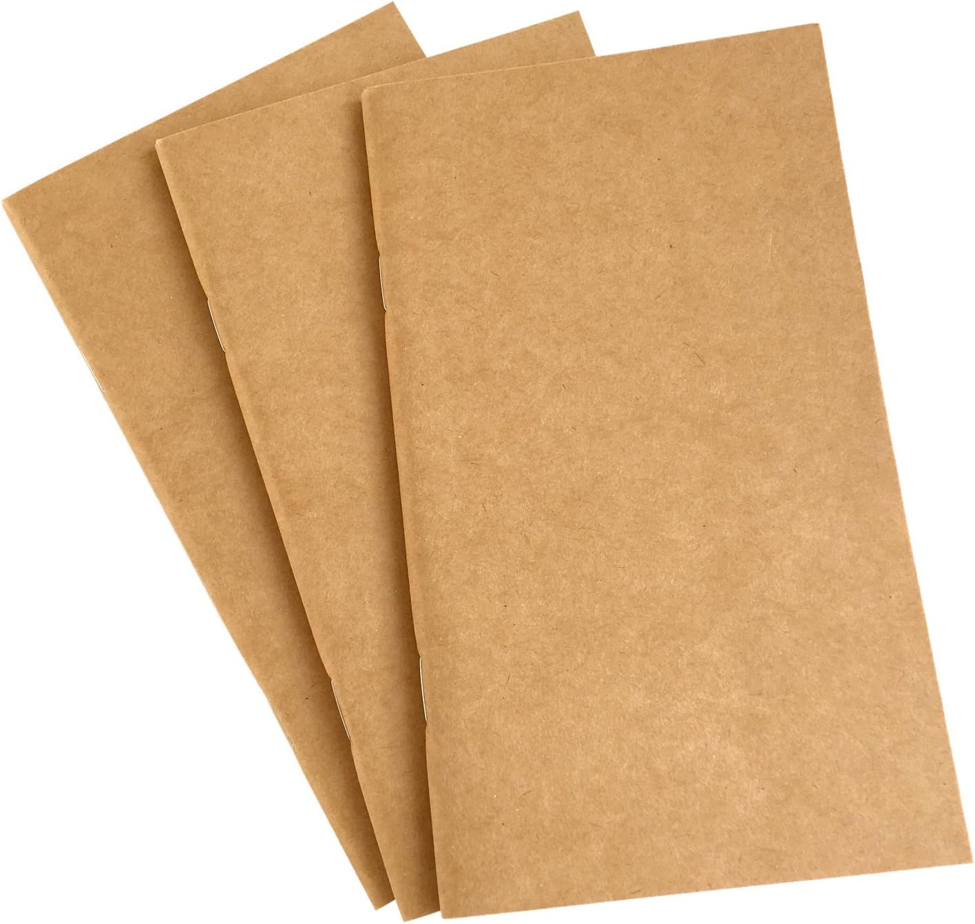Blank Notebook Journal Sketchbook - Set of 3 Travelers Inserts - Plain Unruled Refill for Medium Size Notebook - Thick 100gsm Paper with Kraft Brown Cover, 192 Pages - Perfect for Sketching, Drawing