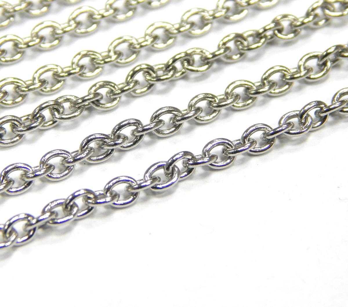 Perlin 3 Metres Stainless Steel Chain Metal Chain Link Chain Round Curb Chain 3 x 2 mm Silver Colour Sold by the Metre for Jewellery Accessories DIY M423 x3
