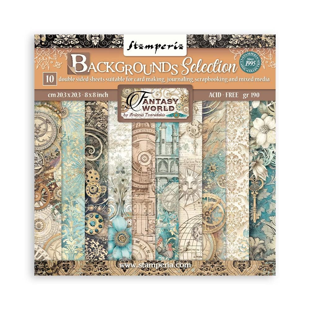 Stamperia International KFT Stamperia Mini Scrapbooking Pad 10 20.3 x 20.3 cm (8x8) Backgrounds Sir Vagabond in Fantasy World, Multicoloured, 8 x 8 in