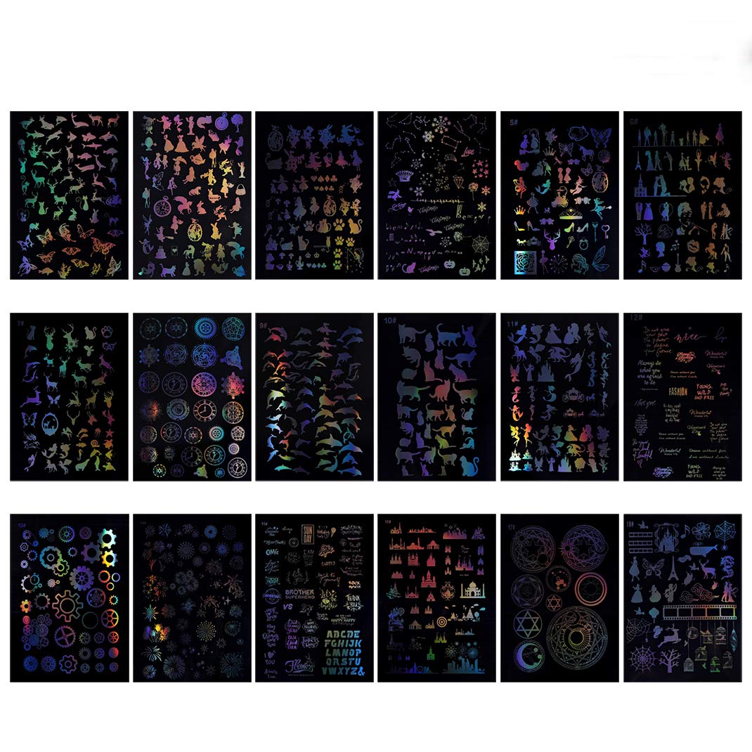 iSuperb 18 Sheets Resin Decorative Films Holographic Fillers for Resin Art Supplies Resin Stickers Kit Clear Exposy Resin Fillings Resin Filler (18 Stickers)