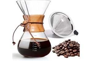 Yopinmall Pour Over Coffee Maker 27 OZ, 8 Cup Borosilicate Glass Drip Coffee Maker with Reusable Stainless Steel Filter and Cork Grip for Home Café 800 ML