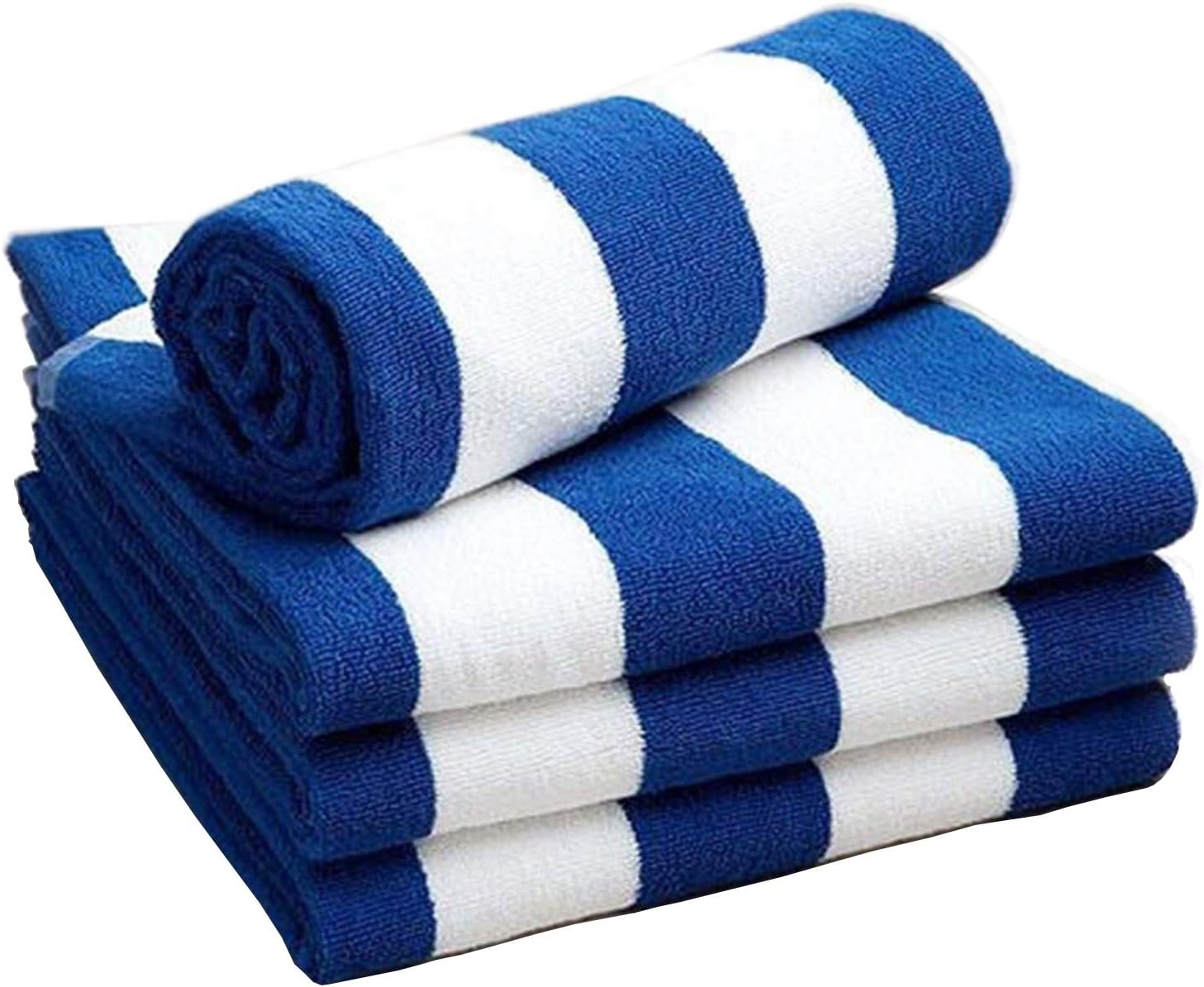 PORTER AND LAMBERT Chlorine Resistant Cabana Stripe Beach Towel (Blue and White Stripe) 100% Ring Spun Cotton Perfect Towel for Pool, Beach, Bath - (Blue & White Stripes) (Pack of 4)