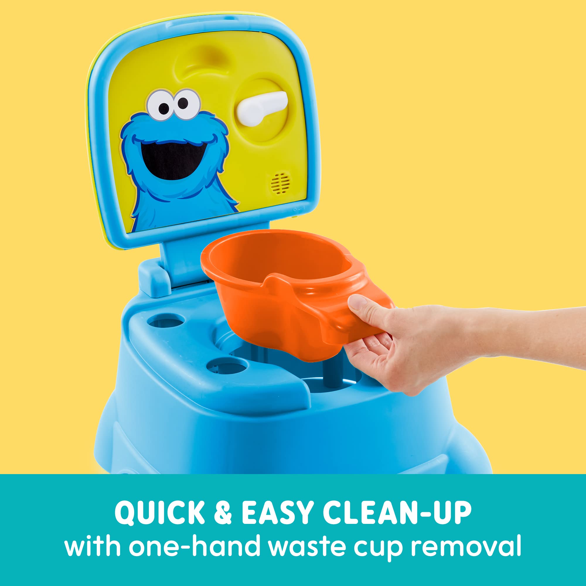 Sesame Street Cookie Monster Terrific 3 in 1 Potty Training Toilet Seat and Step Stool, Easy Clean Design with Flush Handle and Sounds, Portable, Great for Travel, Perfect for Toddler Boys & Girls 1-3