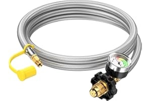 ALLOXITY 6ft Propane Tank Hose Extension with Gauge, POL x 1/4" Inverted Male Flare, Braided Supply Propane Tank Pigtail Hose, for 5-100lb Propane Tank Connection Extend a Stay RV Propane Kit, Dual Regulator