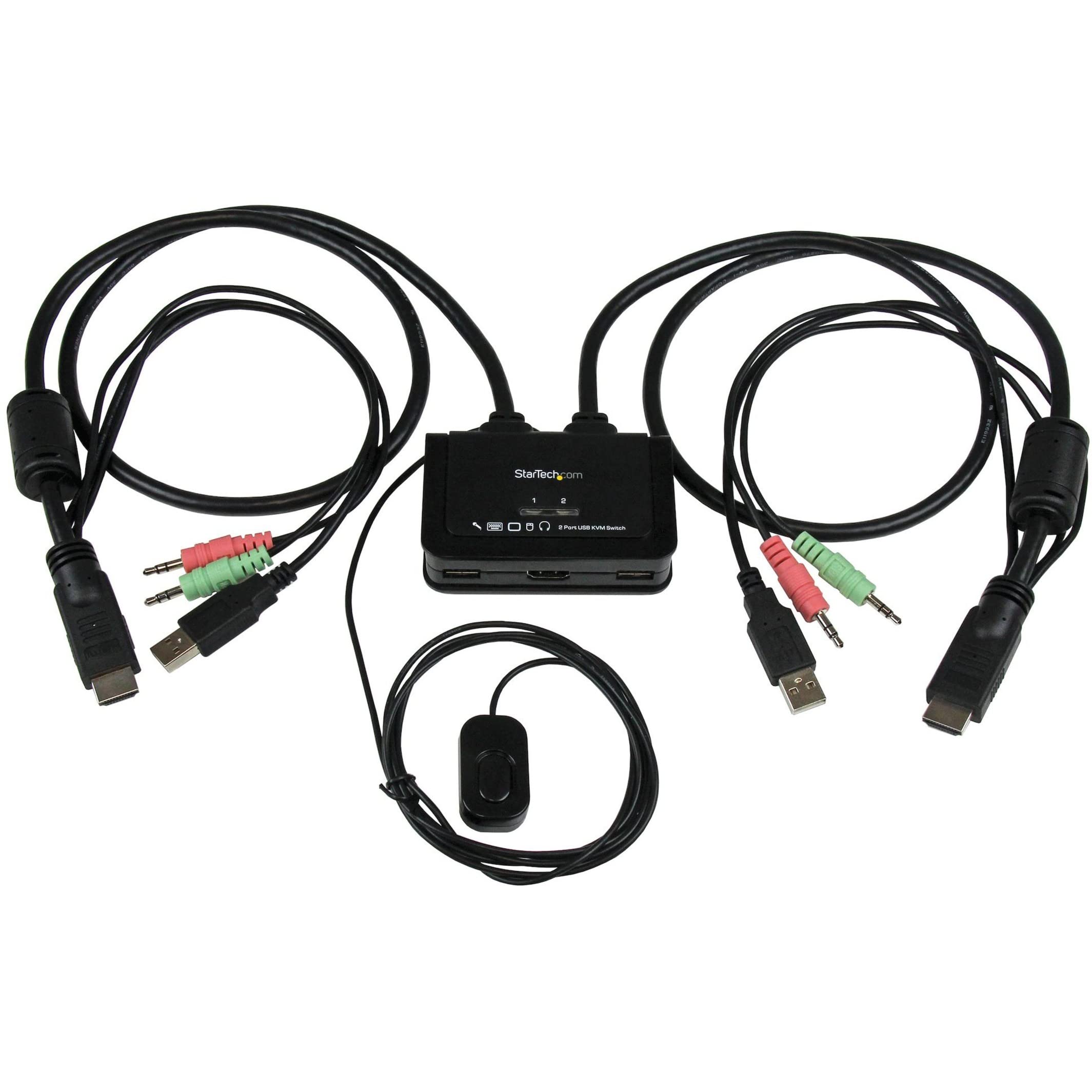 StarTech.com 2 Port USB HDMI Cable KVM Switch with Audio and Remote Switch - USB Powered KVM with HDMI - Dual Port HDMI KVM Switch (SV211HDUA) — image 1
