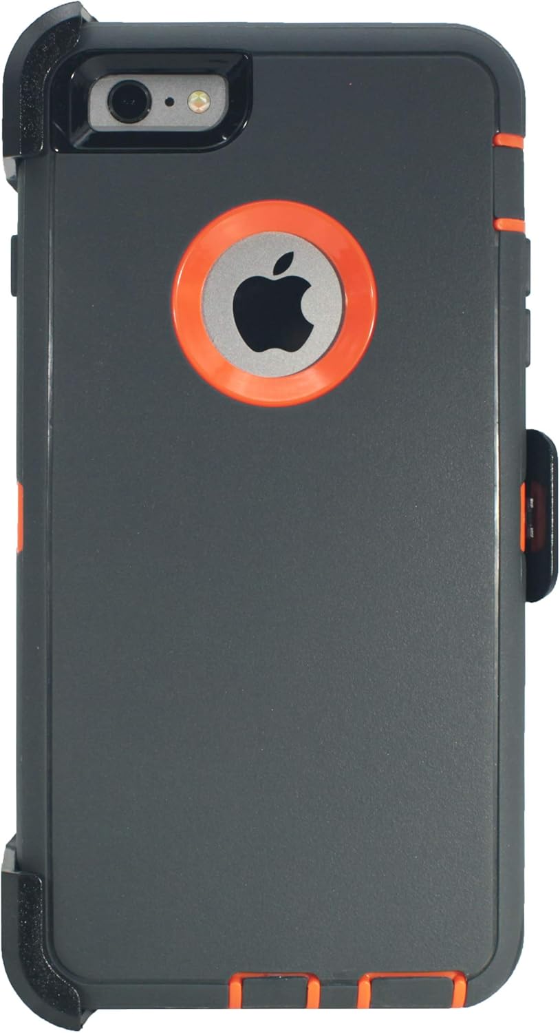 Hand-e Muscle Series Belt Clip Case for Apple iPhone 6/6s Plus (5.5”) // Triple Layer Protective Defender Cover w Screen Protector & Holster & Kickstand // Drop-Proof, Shock-Proof – Grey/Orange