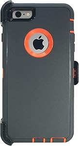 Hand-e Muscle Series Belt Clip Case for Apple iPhone 6/6s Plus (5.5”) // Triple Layer Protective Defender Cover w Screen Protector & Holster & Kickstand // Drop-Proof, Shock-Proof – Grey/Orange