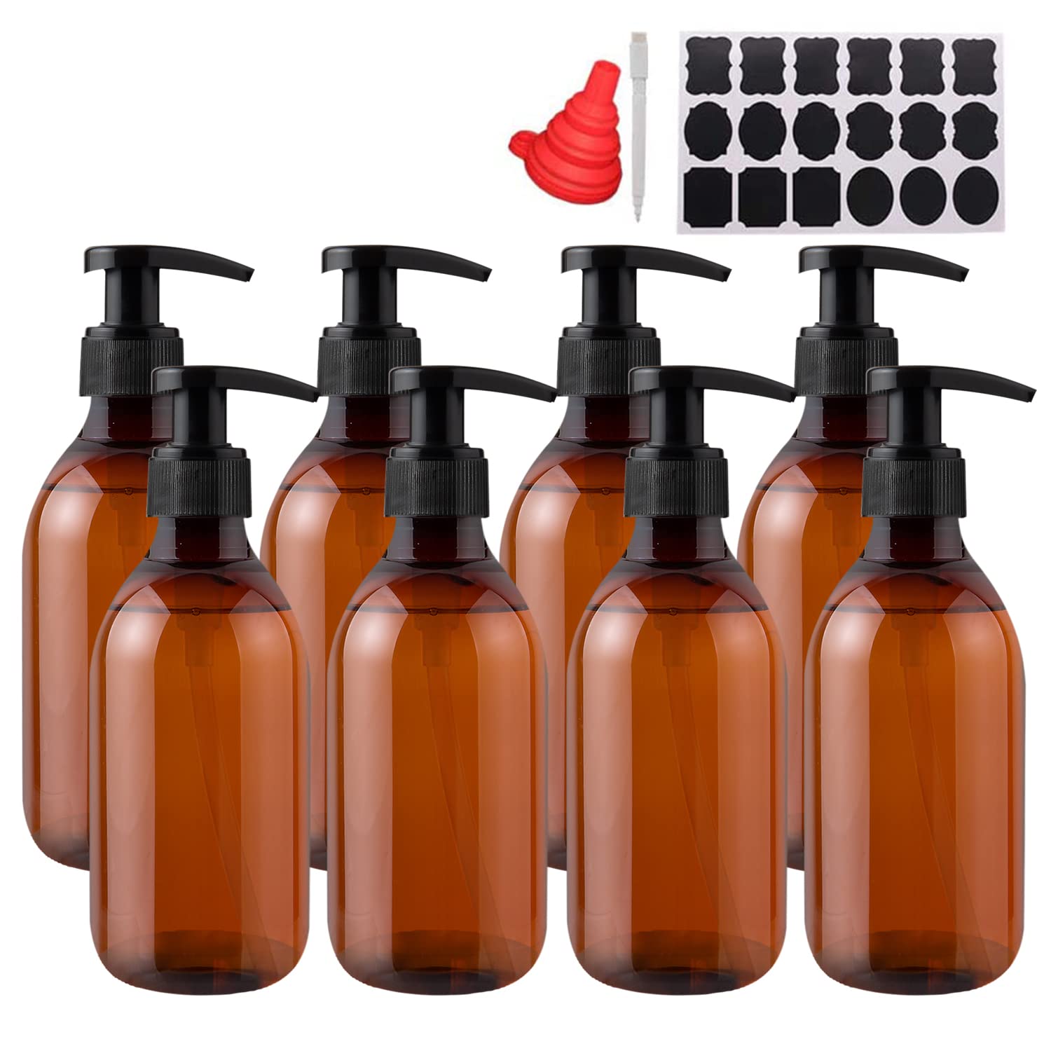 YBCPACK 8 Pack 250ml Plastic Soap Dispenser Bottles,Amber Pump Bottle Dispenser Refillable for Bathroom，Conditioner, Hand Soap,Shampoo, Lotions etc.