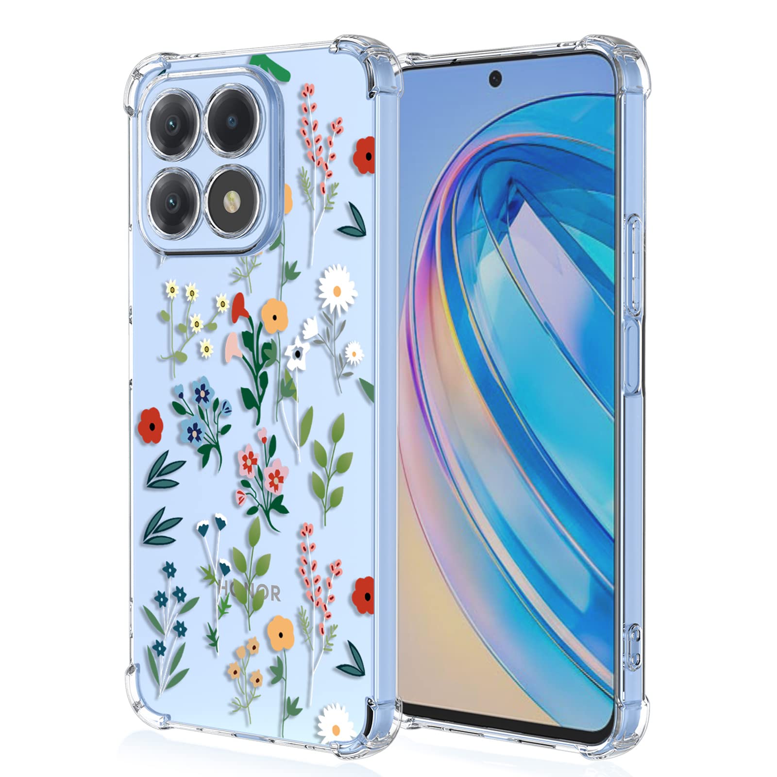 XINYEXIN Clear Case for Honor X8a Flowers Floral Pattern Design Slim Shockproof Transparent Soft TPU Bumper Case Protective Cover - Flower Art — image 1