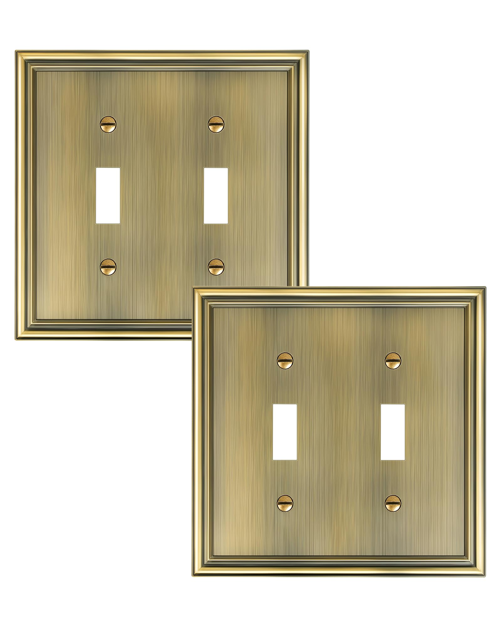 Photo 1 of TREEWELL 2-Pack Double Toggle Light Switch Cover Plate, Durable Solid Zinc Alloy Decorative Dual Switch Plate Covers, Antique Brass 2 Gang Wall Plate, Corrosion Resistant