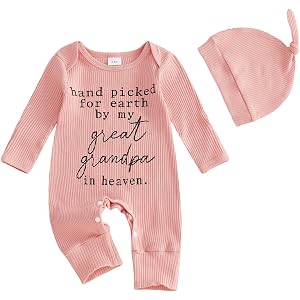 Xnqiwq Hand Picked for Earth by My Great Grandpa Grandma in Heaven Onesie Newborn Baby Boy Girl Knit Romper Fall Jumpsuit Hat