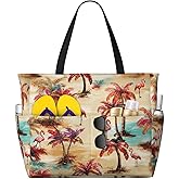 NLZI Beach Bag for Women Beach Tote Bag Waterproof Sandproof Large Bags with Zipper Big Capacity for Vacation Travel