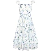 GRACE KARIN Girls Flutter Sleeve Smocked Floral Dresses, Kids Easter Spring Summer Dress, Teen Hawaiian Maxi Long Dresses
