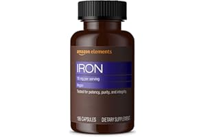 Amazon Elements Iron 18mg Capsules, Supports Red Blood Cell Production, Vegan, 195 Count, 6 month supply (Packaging may vary)