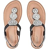 Luoika Women's Wide Width Flat Sandals, Flip Flop Thong Sandals Strappy Rhinestone Comfortable Summer Beach Shoes for Women.