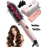 Infrared Thermal Brush 1.65&rdquo;, 100M Negative Ions 2-in-1 Curling, Straightening &amp; Smoothing Round Brush, 6 Heat Settings with LED Display, Lightweight Quiet, Dual Voltage, Auto Shut-Off, Pink Gift Box