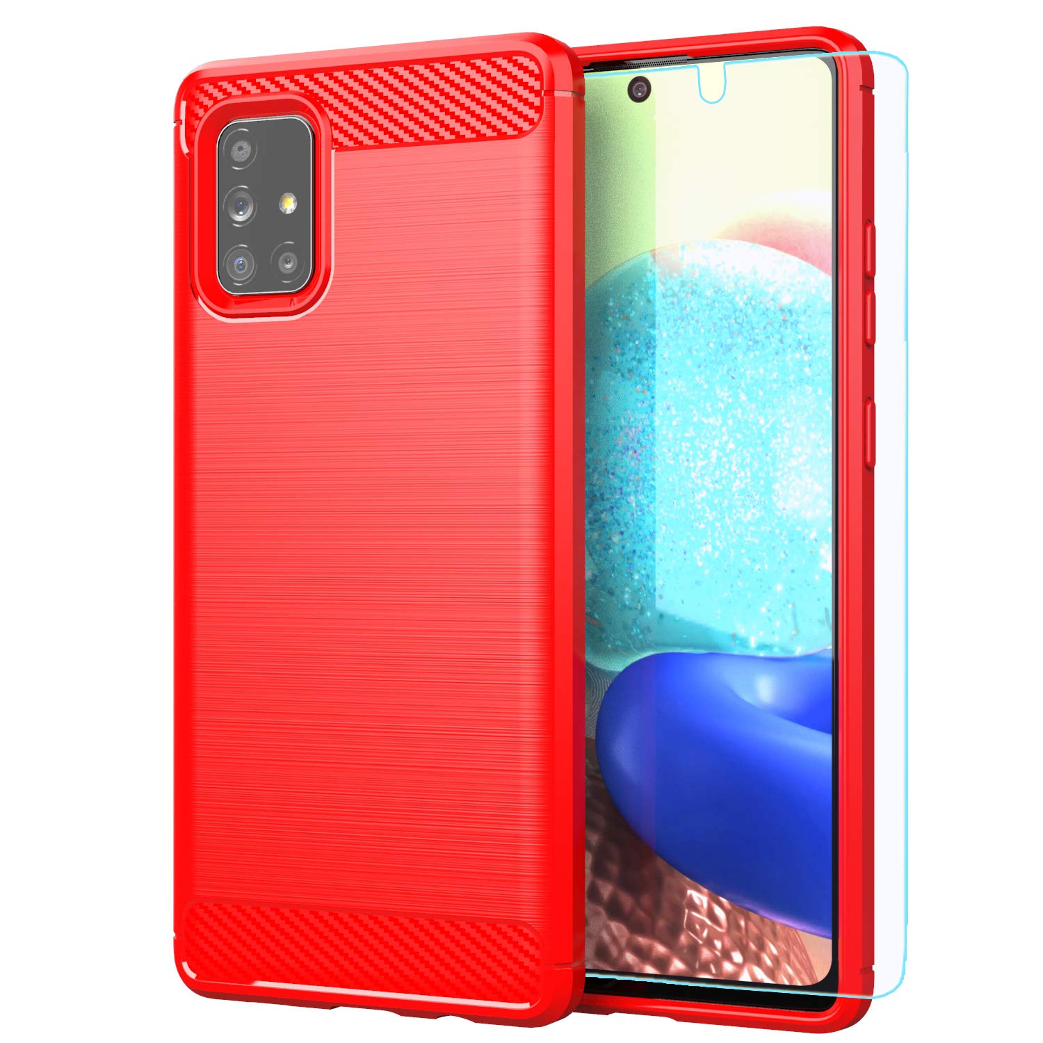 M MAIKEZI Samsung Galaxy A71 5G UW (Verizon Edition) case,with HD Screen Protector, Soft TPU Slim Fashion Non-Slip Protective Phone Case Cover for Samsung Galaxy A71 5G UW (Red)