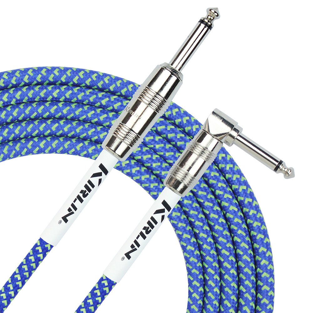 Kirlin IWC202PNBL-10FT Fabric Straight-Angled Instrument Cable Guitar Lead, Blue, 10 ft