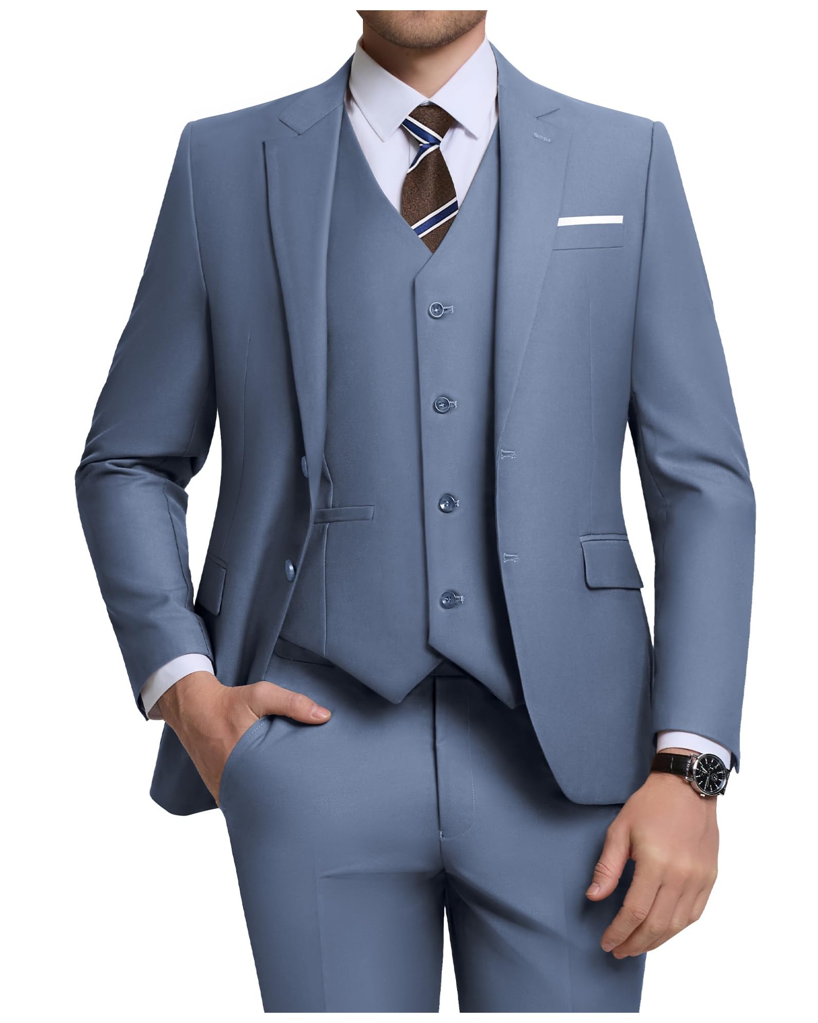 Men's Suits Slim Fit 3 Piece Suit Set Denim Blue