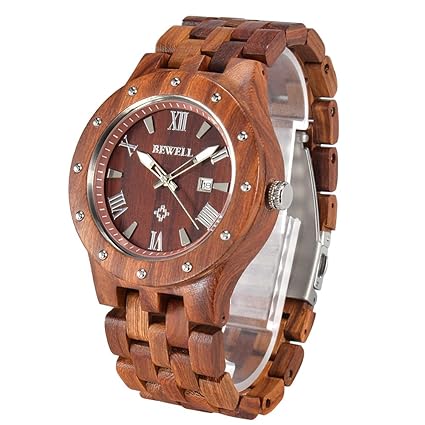 BEWELL Herren Natürliche Holz Uhr Retro Quarz Analog Armbanduhr mit Multi-Funktionen der Kalender Anzeige und Leuchtenden Zei