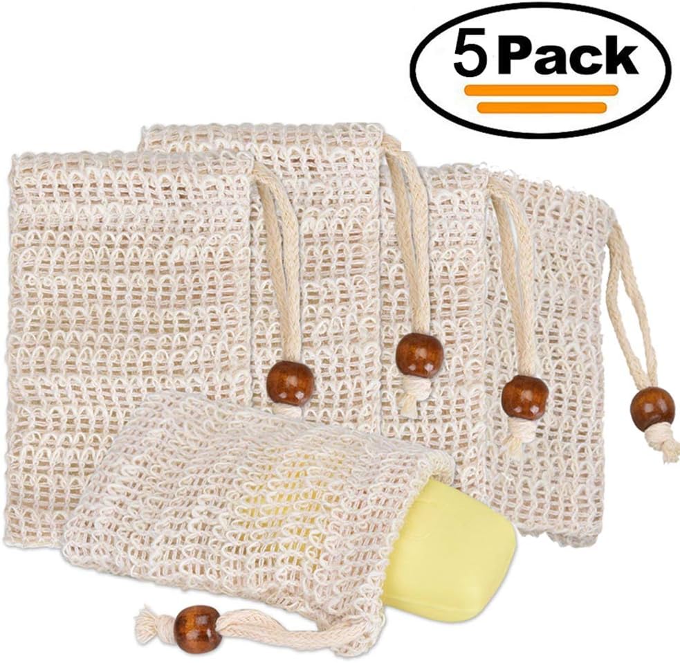 Exfoliating Soap Bag, Vibury 5 Pack Sisal Soap Bag Pouch Soap Saver Foaming and Drying of the Soap for Women and Men