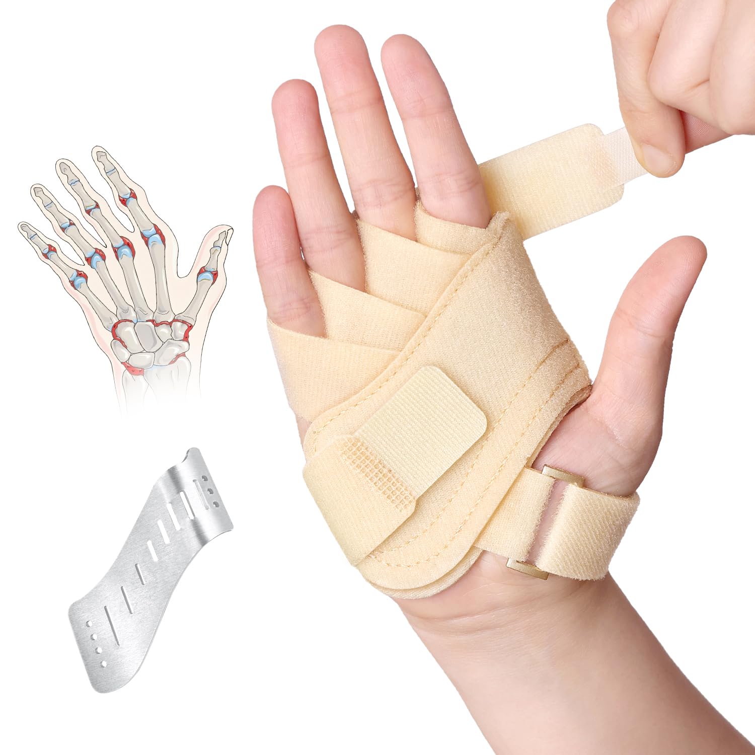 Photo 1 of DrFinger Finger Ulnar Deviation Splint Brace, Finger Joint Deviation Orthopedic Corrector With Metal Bracket-Beige-(Right-M)