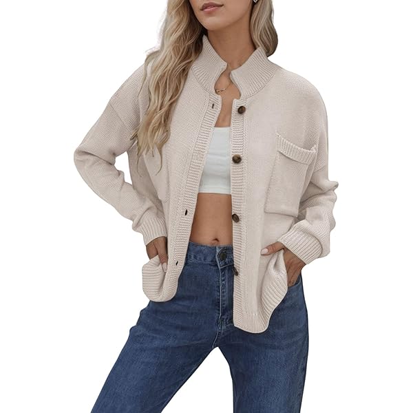 Women's Collar Neck Ribbed Sweater Button Down Open Sweatshirt