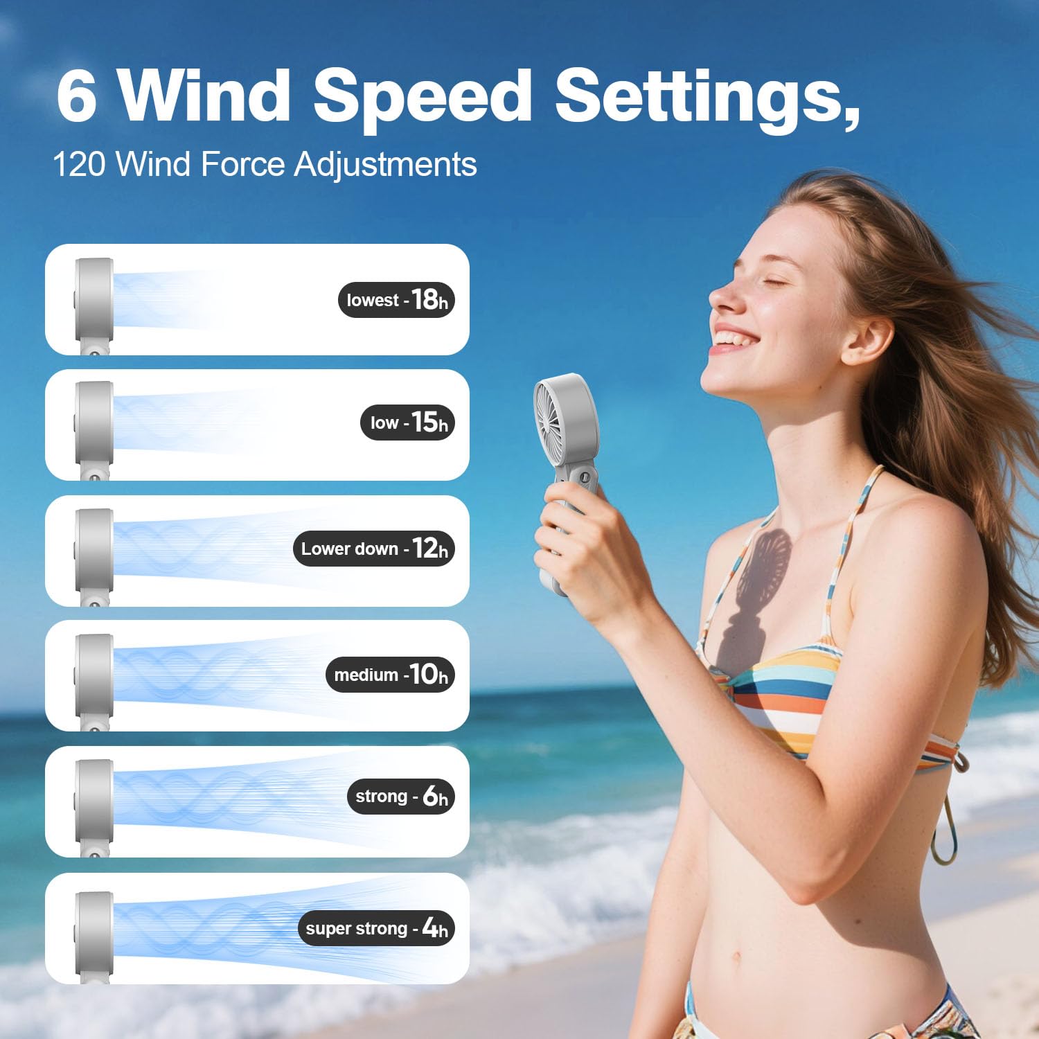 Portable Handheld Fan , 4000mAh Rechargeable Personal mini Fan, 3 IN 1 Foldable Mini Desk Fan with 6 Wind Speed, LCD Digital Display, Lanyard as Neck Fan, Ultra Quiet, Pocket Size for Women(Gray)