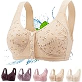 Daisy Bras for Older Women, Comfortable Convenient Front Close Button Cotton Bras for Older Women No Underwire