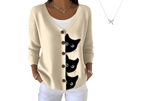 Women's Halloween Fun Black Cat Print Cardigan Sweater, Cat Sweaters for Women, Cats Cardigan