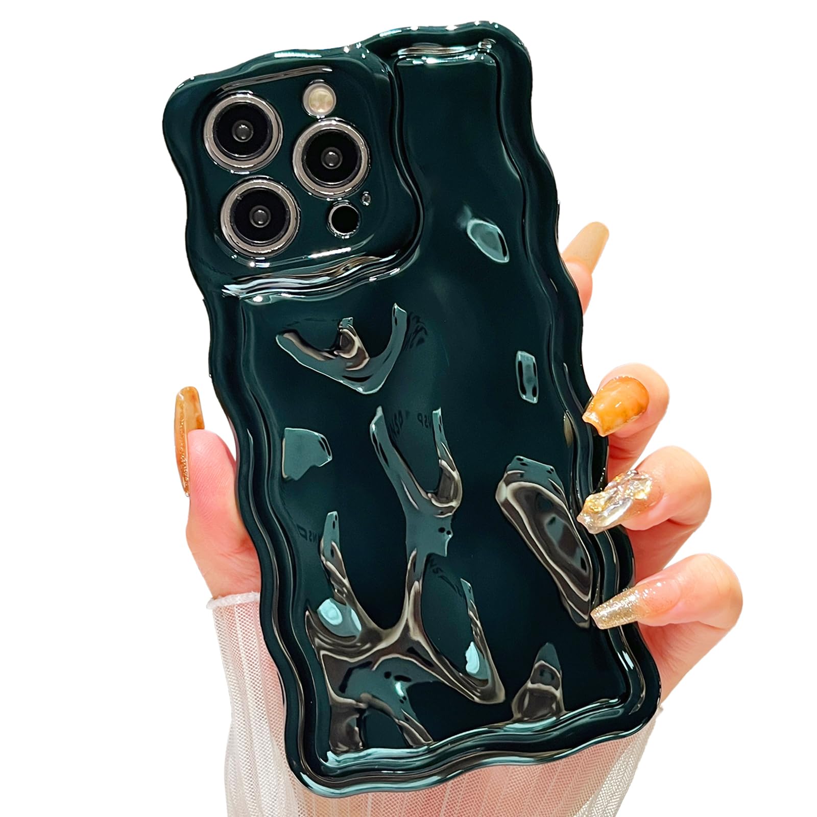 ZTOFERA Wavy Case for iPhone 15 Pro (6.1-Inch), Cute Wave Frame Shiny 3D Ripple Electroplating Design Protective Phone Case Soft TPU Bumper Shockproof Cover for Girls Women, Green — image 1