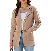 HOUZONIY Sweater Blazers for Women Business Casual Long Sleeve Open Front Lapel Suit Jackets Work Soft Blazer with Pockets
