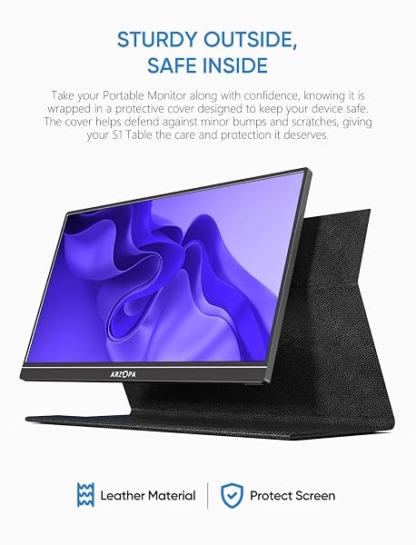 ARZOPA PORTABLE MONITOR, 15.6” 1080P FHD LAPTOP MONITOR USB C HDMI COMPUTER DISPLAY HDR EYE CARE EXTERNAL SCREEN W/SMART COVER FOR MAC PHONE XBOX SWITCH PS5-S1 TABLE