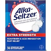 Alka-Seltzer Extra Strength Heartburn Relief Effervescent Antacid Tablets, Fast Indigestion Relief, 36Ct