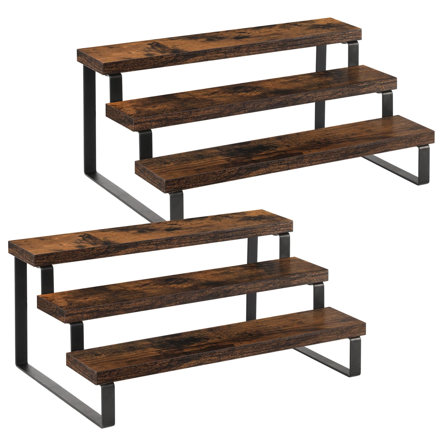 Photo 1 of YINMIT Wooden Display Riser Stand, Tiered Perfume and Cologne Organizer Stand, 3 Tier Spice Rack Organizer, Rustic Display Shelf for Candles (3 Tier, 2 Pack)