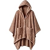 Tegeme Wearable Blanket Poncho for Women Sherpa Shawl with Pockets Hood Cozy for Mom Girlfriend Wife Female
