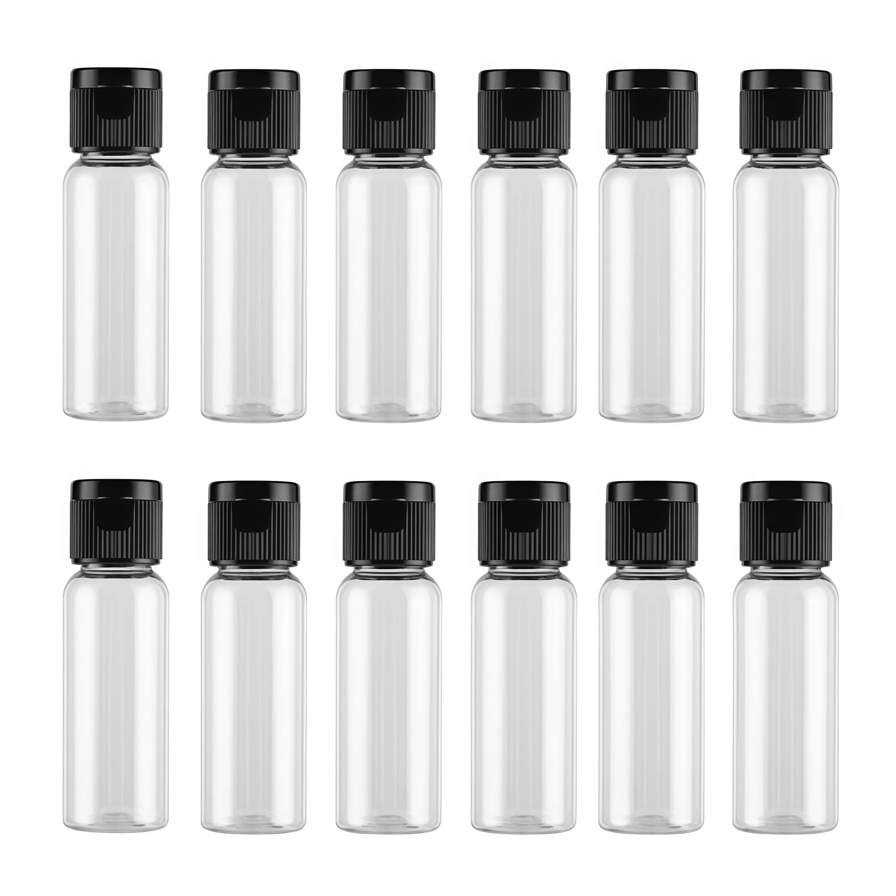 12PCS 20ML/0.7Oz Empty Reusable Empty Plastic Clear Pour Bottle with Flip Cap Lid Cosmetic Makeup Travel Sample Packing Containers Jars Vial Storage Container for Emollient Water Shower Gel Emulsion