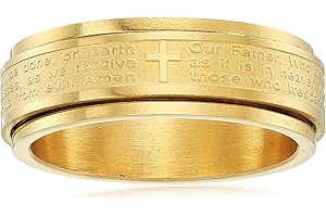 Amazon Essentials Steeltime Men's 18k Gold Plated Our Father Prayer Spinner Band Ring , (previously Amazon Collection)