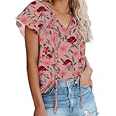 Dokotoo Ladies Summer Floral Printed Shirt for Women V Neck Dressy Summer Chiffon T Shirts Bohemian Tops Tunic Blouses Small Black
