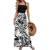 BARASA Women's Summer Leaf Print Hanging Neck Jumpsuit Vacation Beaches Backless Wide Leg Jumpsuit S631