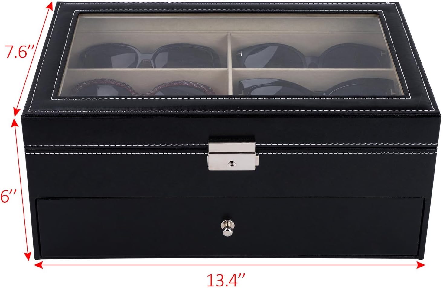 AUTOARK Leather 12 Piece Eyeglasses Storage and Sunglass Glasses Display Drawer Lockable Case Organizer,Black,AW-023: Home & Kitchen