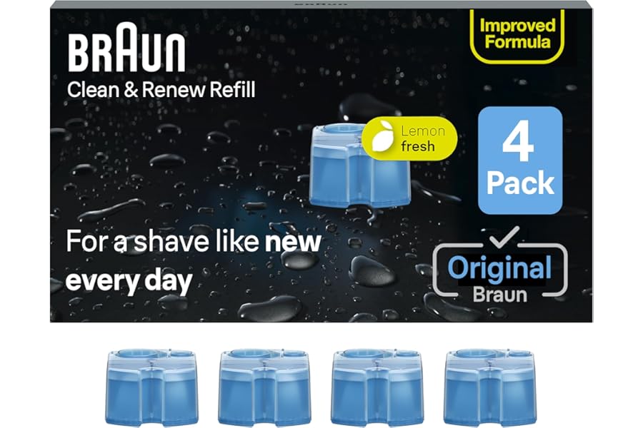 Braun Clean & Renew Refill Cartridges CCR, Replacement Shaver Cleaner Liquid Solution for Clean&Charge System, Pack of 4