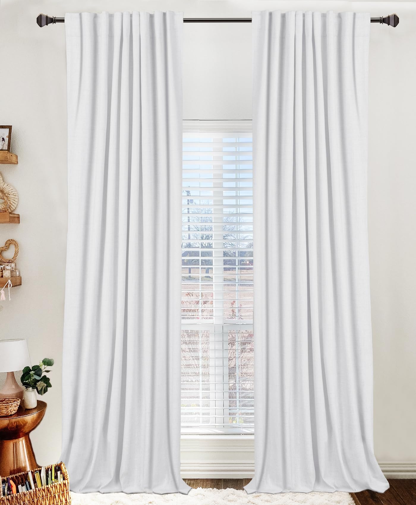 Photo 1 of 100% Blackout Shield Linen Blackout Curtains for Bedroom 84 Inches Long, Back Tab/Rod Pocket Living Room Drapes, Thermal Insulated Blackout Curtains 2 Panels Set, 50" W x 84" L, Off White
